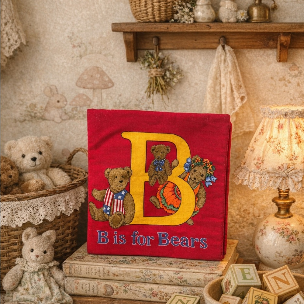 Vintage B is for Bears Red Nursery Fabric Book Pocket